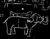 Изображение слона от Строителей Курганов Мичигана, из книги Генриеты Мерц (Henrieta Mertz) "The Mystic Symbol Mark of The Michigan Mound Builders", Global Books , 1986